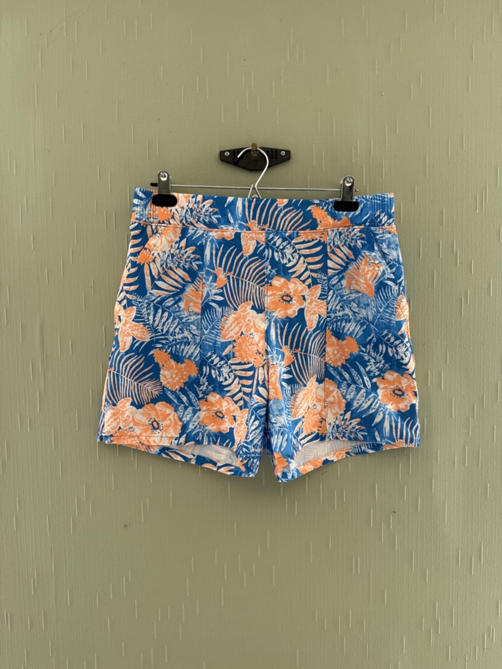 Columbia Blue & Orange Tropical Print Swim Trunks